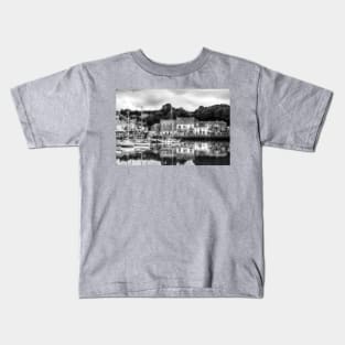 Padstow Harbor Reflection Black And White Kids T-Shirt